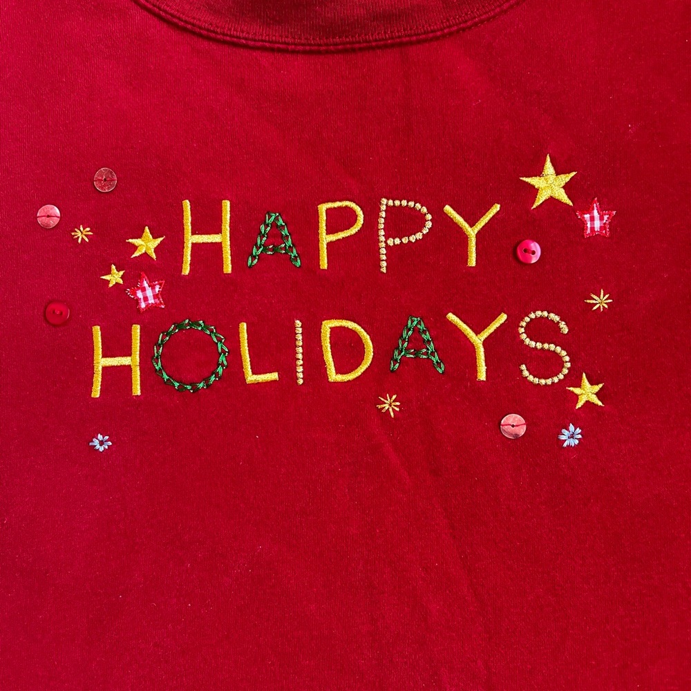 Holiday Editions  Christmas Embroidered Happy  Holidays Sweater Women’s Size XL - Picture 2 of 4